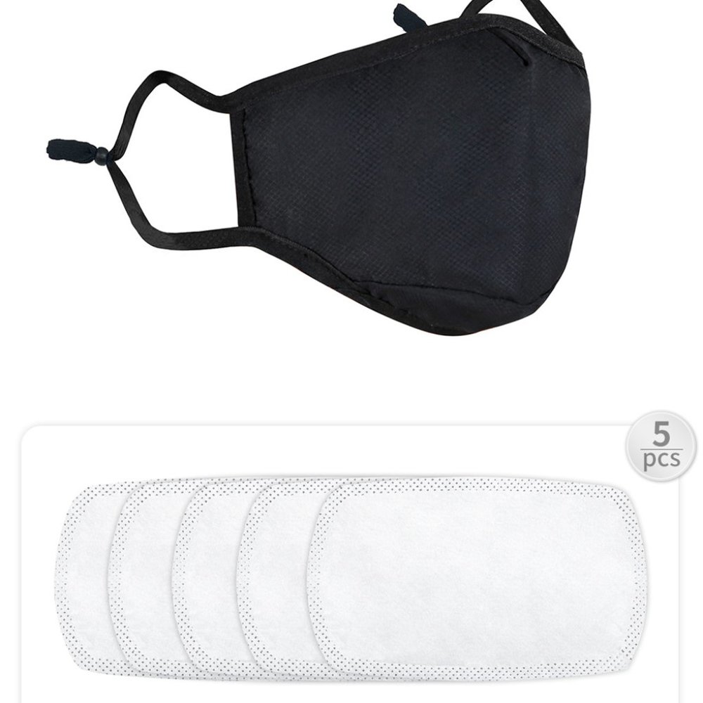 Reusable Black Cotton Face Mask w 5 Carbon Filters
